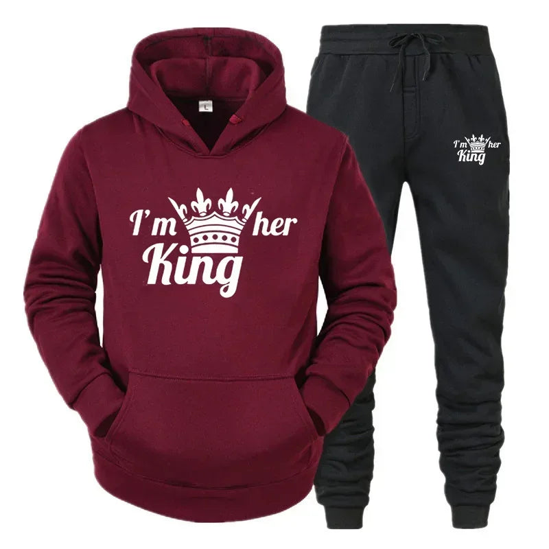 Lover Tracksuit Hoodies Printing QUEEN KING Couple Sweatshirt Hooded Clothes Hoodies Women 2 Piece Set Men Women Sportwear