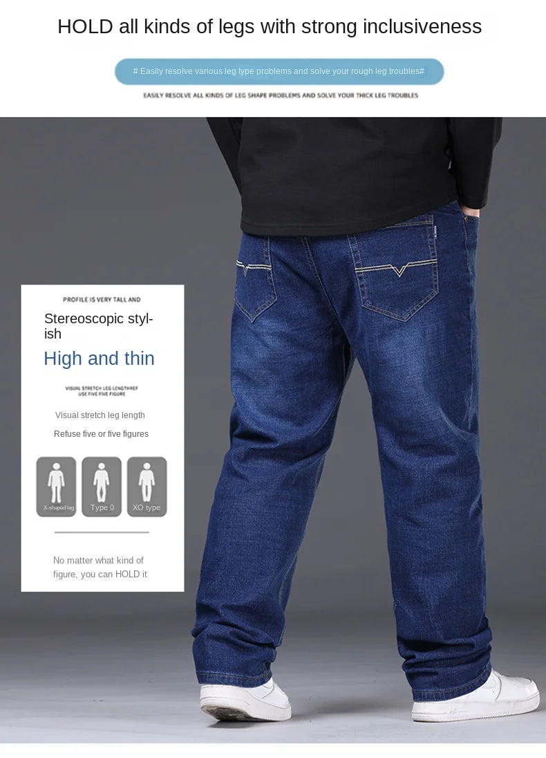 Men's Plus Size Denim Jeans | Sizes 48-50, 300KG Capacity | Casual Fashion, Business Style, Elastic Loose Fit