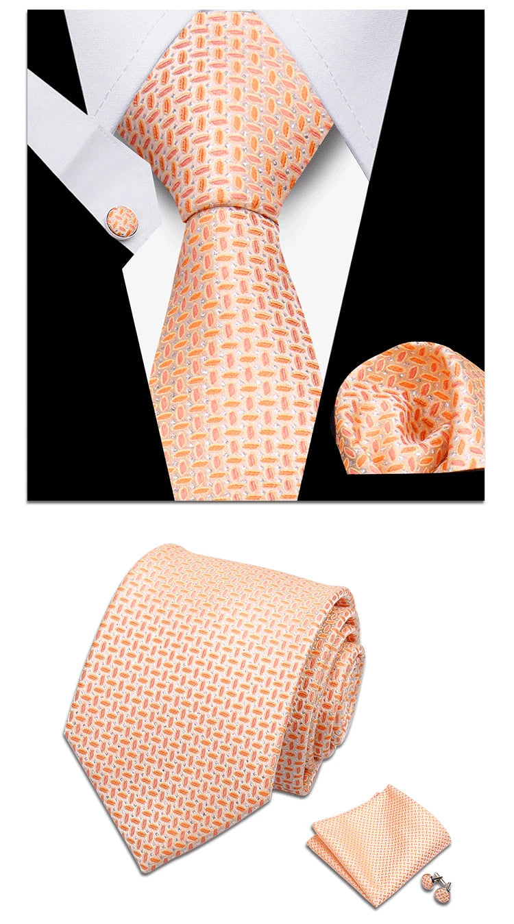 Classic Elegant Ties For Men Fashion Gifts Striped Solid Necktie Handchief Cufflink 3 Pcs Set Wedding Business Suit Accessories