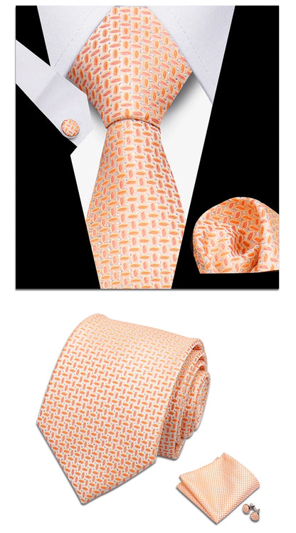 Classic Elegant Ties For Men Fashion Gifts Striped Solid Necktie Handchief Cufflink 3 Pcs Set Wedding Business Suit Accessories