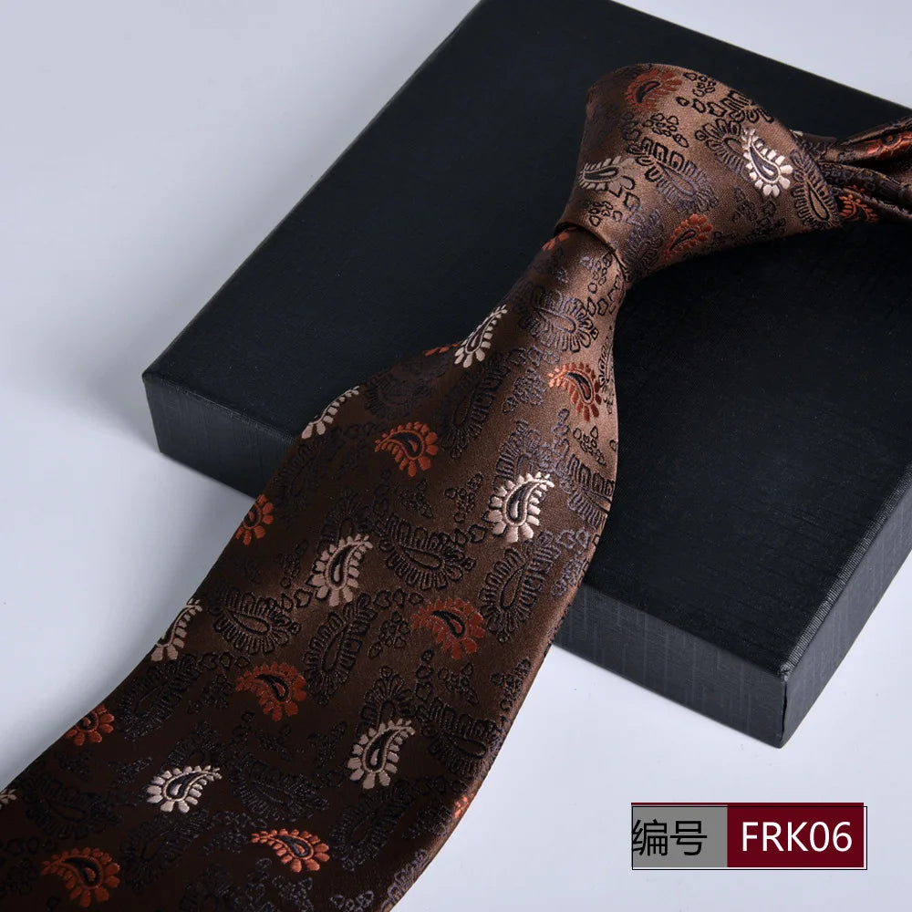 Brown Tie For Men Classic Style 8CM Tie Striped Jacquard Ties Wine Red Wedding Gravatas Formal Business Neckties Gifts For Men