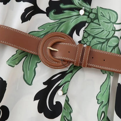 Spring and summer women's fashionable new style with belt printed shirt style dress
