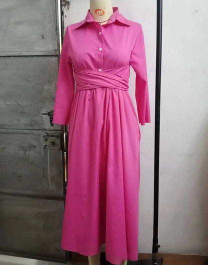 2023 Spring Summer Dresses for Women Lapel Solid Strap Long Sleeve Dress White Dress Women Clothing Streetwear Evening Dresses