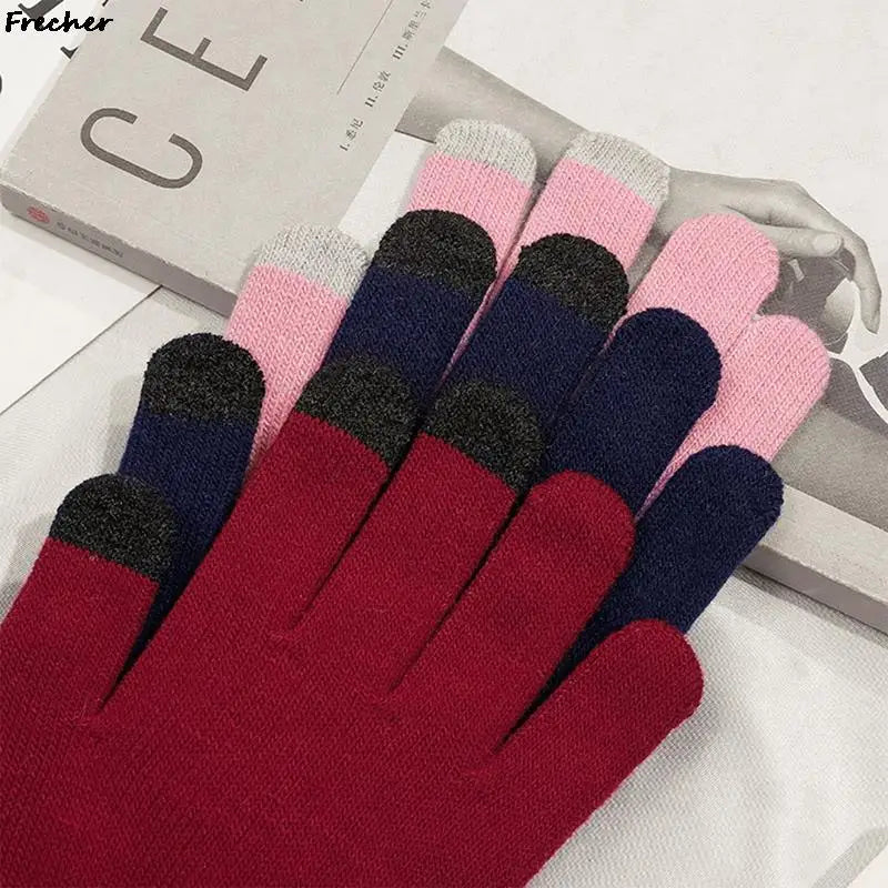 Touch Screen Winter Gloves Men Women Warm Cashmere Outdoor Cycling Driving Mittens Non-Slip Knitted Wool Gloves Stretch Luvas