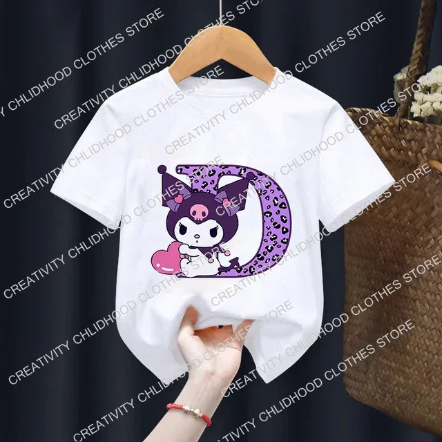 Kuromis Children T-Shirt Letter A B C D Cartoons Kid Tee Shirts Anime Kawaii Tops Casual Clothes Boy Girl Fashion Short Sleeve