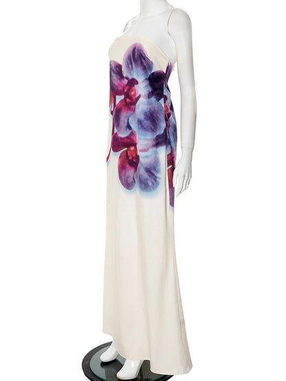 Spring/Summer Fashion Floral Print Bustier Dress Elegant Sleeveless Backless Loose A-Line Skirt Women's Casual Comfortable Dress