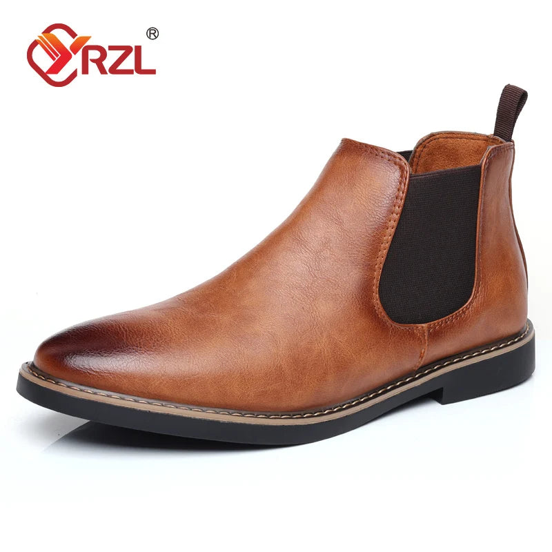 YRZL 39~47 Men Chelsea Boots Brand Retro Comfortable PU Leather Ankle Boots Men 2024 Fashion Black Brown Mens Boots