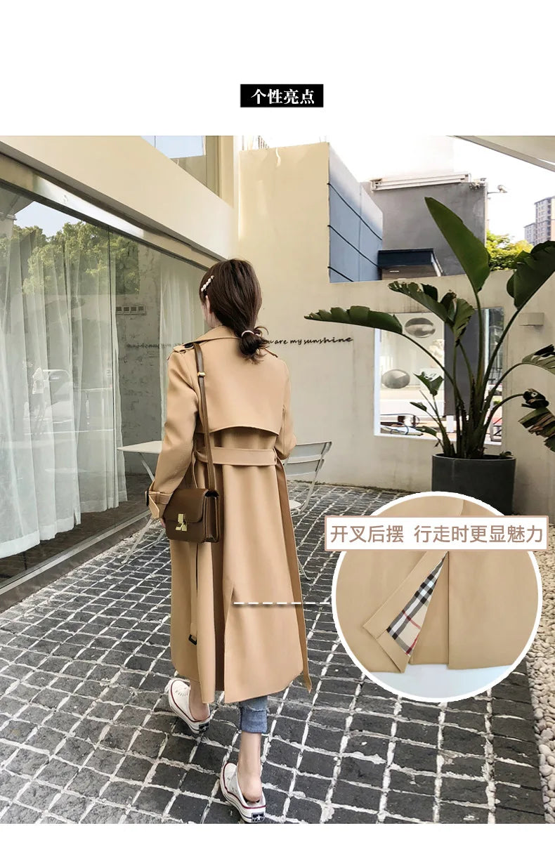 Women's Long Trench Coats V Neck Double-Breasted Windproof Jacket with Belt 2022 Fall Fashion Street Wear Size S-XL Dropshipping