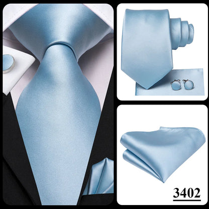 Hi-Tie Sage Green Pink Blue Solid Silk Wedding Tie For Men Handky Cufflink Mens Necktie Set Fashion Designer Business Party
