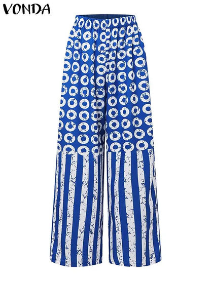 Plus Size 5XL VONDA Women Matching Sets 2024 Fashion Long Sleeve Suits Polka Dot Striped Shirts And Elastic Waist Pant Sets