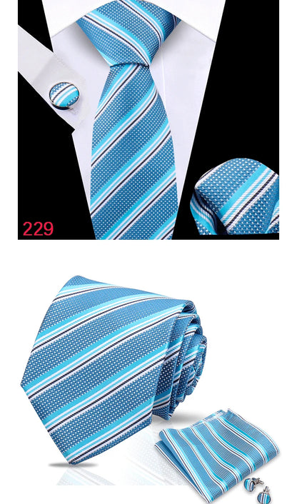 Luxury Plaid Tie For Mens Necktie Handkerchief Pocket Square Cufflinks Set Jacquard Woven Ties Wedding Business Accessories