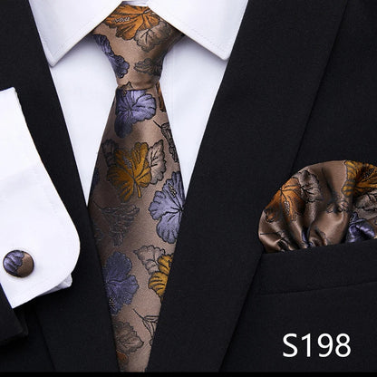 Hot Sale Holiday Gift Tie Pocket Squares Cufflink Set Necktie Dot Man Dark Grey Wedding Accessories Performance