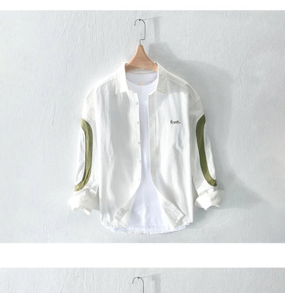 2024 New Spring and Summer Fresh Leisure Loose Embroidery Spliced Contrast Color Long Sleeve Workwear Thin Men's Shirt Coat