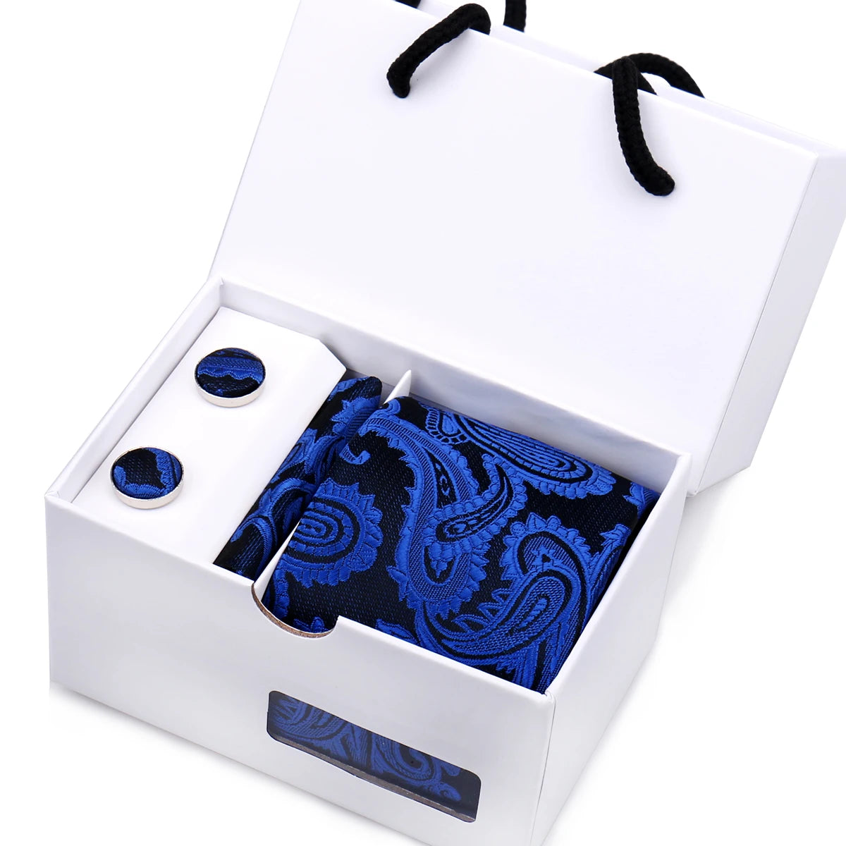 Mens Tie Set In A Box Paisley Ties For Men Gifts Luxury Necktie Pocket Square Cufflinks Wedding Business Formal Suit Tie