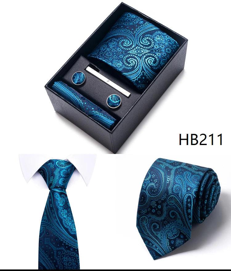 Mix Colors Wholesale 2023 New Style Wedding Gift Tie Pocket Squares Set Necktie Box Men Fit Wedding Blue Paisley