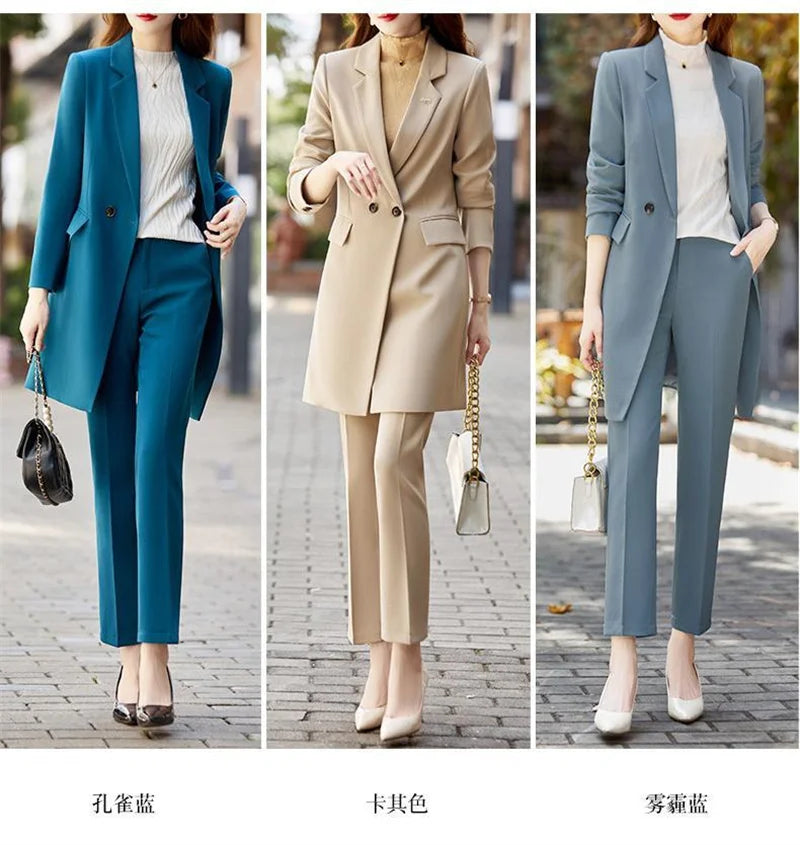 2025 New Blazer Jacket Autumn Winter Casual Long Sleeve Female Suit Coat Mid Long Double Breasted Women Work Wear Jacket