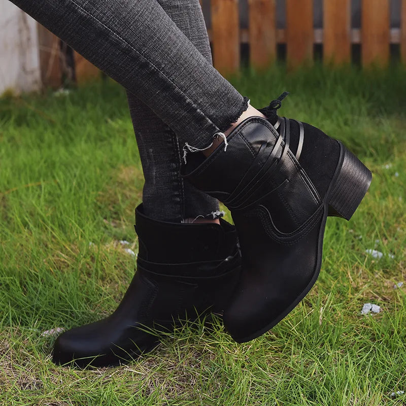 Women Boots 2022 Autumn Vintage Boots Women Chunky Heels Lace-up Booties  Heeled Ankle Boots Botas De Mujer