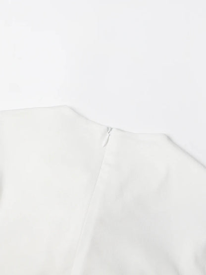 TWOTWINSTYLE Knitting White Dresses For Women V Neck Long Sleeve High Waist Hollow Out Slim Dress Female Summer 2023 Clothing