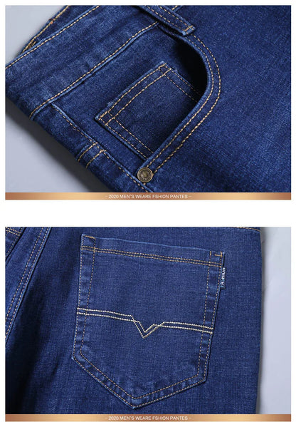 2024 NEW Men's Classic Style Casual Stretch Slim Jean Pants Male Brand Denim Trousers Black Blue Fashion Business Jeans