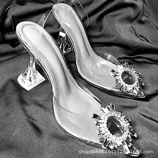 2024 Women Pumps Luxury Crystal Slingback High Heels Ladies Summer Shoes Pumps Woman Heeled Party Wedding Shoes Plus Size