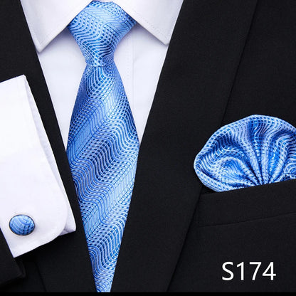 Hot Sale Holiday Gift Tie Pocket Squares Cufflink Set Necktie Dot Man Dark Grey Wedding Accessories Performance