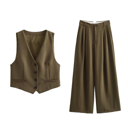 Autumn/Winter New Women's Wear New Fashion Style Slim Fit Short Tank Top Vest Wide Leg Pants Set