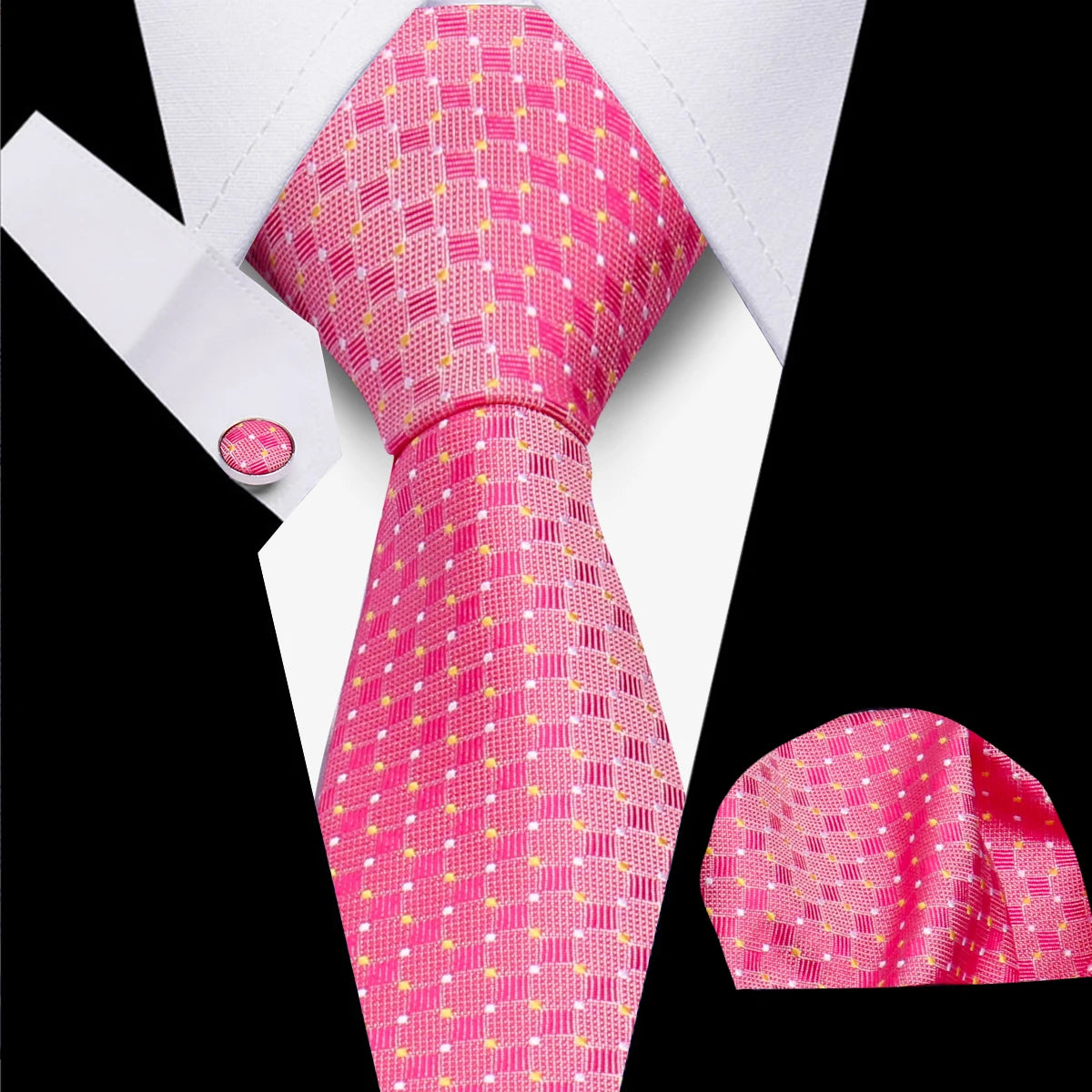 Classic Elegant Ties For Men Fashion Gifts Striped Solid Necktie Handchief Cufflink 3 Pcs Set Wedding Business Suit Accessories