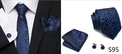 Hot Sale Holiday Gift Tie Pocket Squares Cufflink Set Necktie Dot Man Dark Grey Wedding Accessories Performance