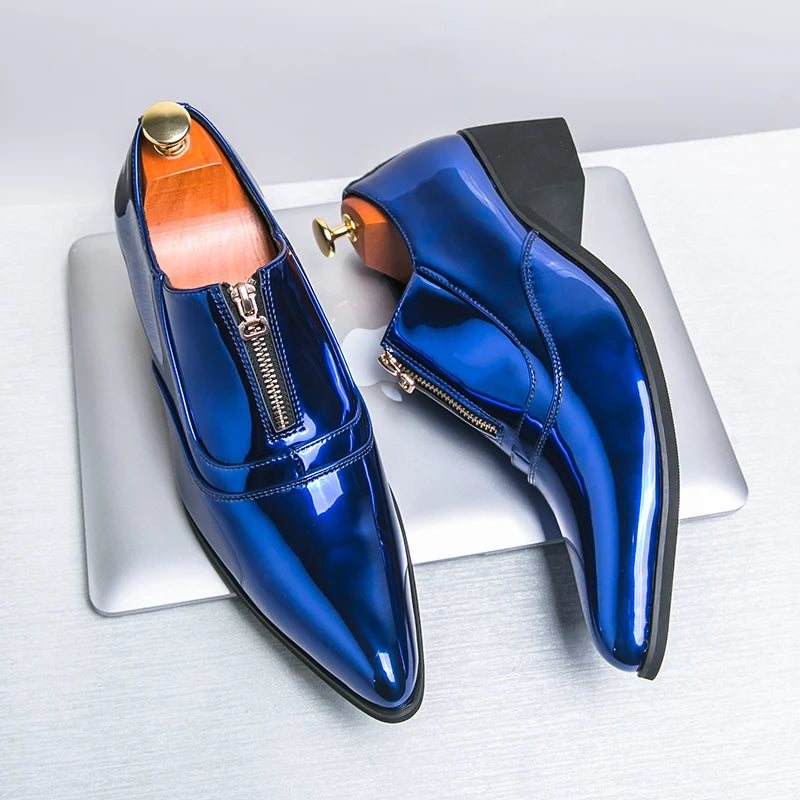 New Men's Wedding Dress Patent Leather Shoes Male Gold Blue Red Prom Punk Rock Homecoming Party Oxfords Footwear Zapatos Hombre