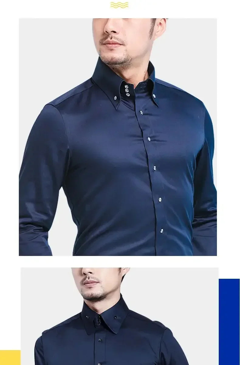 Men's Dress Shirt Autumn Spring Long Sleeve Business Blue Casual Shirts Female Coat Slim-fit Non-ironing Solid Color Black
