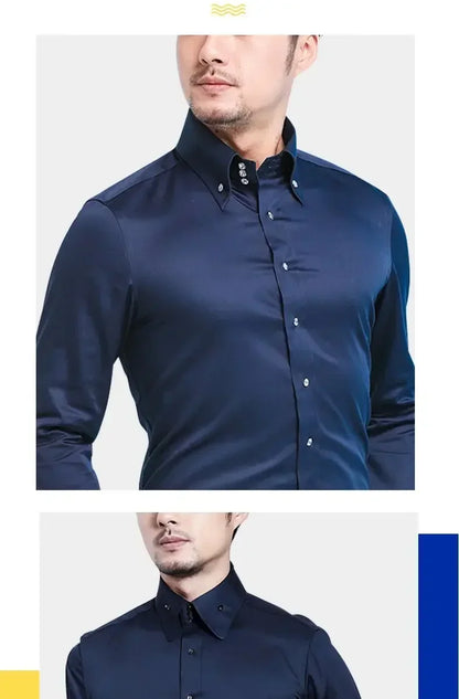 Men's Dress Shirt Autumn Spring Long Sleeve Business Blue Casual Shirts Female Coat Slim-fit Non-ironing Solid Color Black