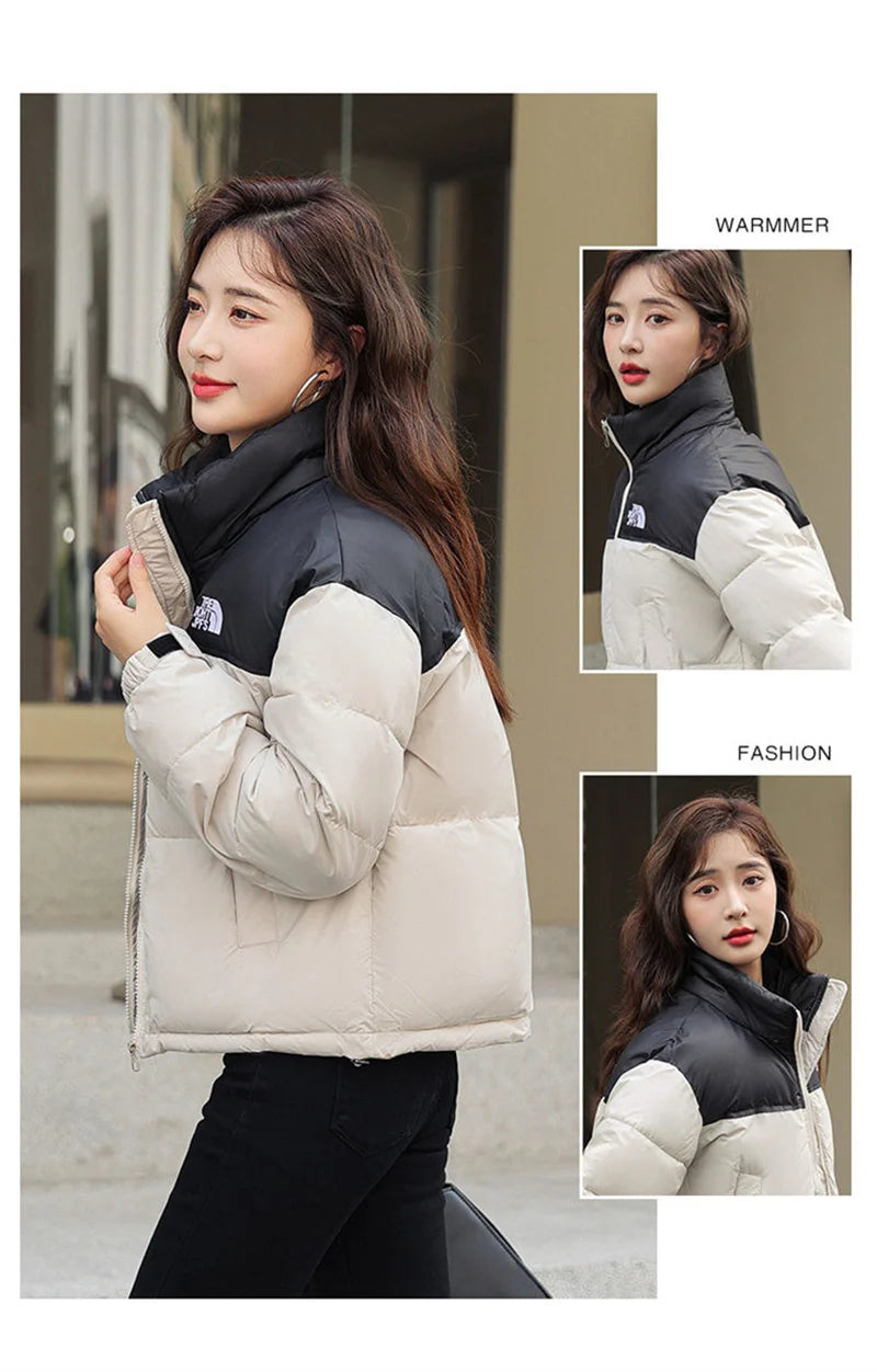 Winter Short Stitching Contrast Down Cotton-Padded Jacket Women's New 2023 Fashion Loose Padded Jacket Clothes Women Coat