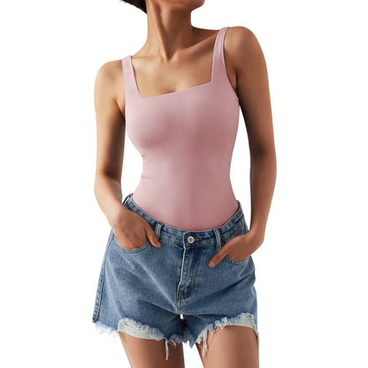 Bodysuits Women Sexy Body Suit One-Piece Romper Solid Sexy Sleeveless Square Neck Padded Tank Tops Jumpsuit Streewear Ladies