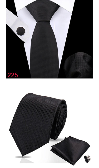Luxury Plaid Tie For Mens Necktie Handkerchief Pocket Square Cufflinks Set Jacquard Woven Ties Wedding Business Accessories