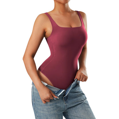 Bodysuits Women Sexy Body Suit One-Piece Romper Solid Sexy Sleeveless Square Neck Padded Tank Tops Jumpsuit Streewear Ladies