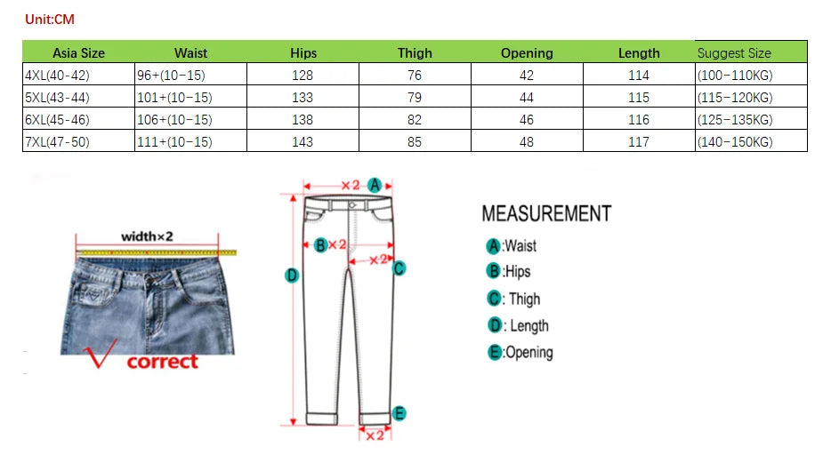 Men's Plus Size Denim Jeans | Sizes 48-50, 300KG Capacity | Casual Fashion, Business Style, Elastic Loose Fit