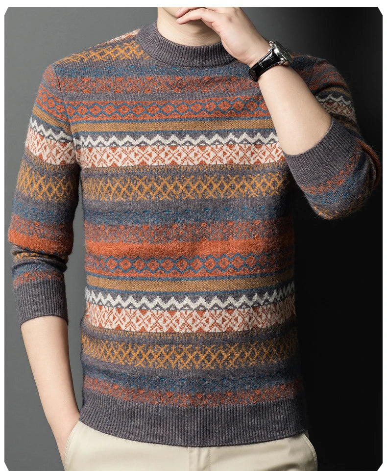 New Autumn and Winter Men's Round Neck Thick Sweater Knitted Wool High-quality Soft Base Sweaters Couple Christmas Sweater