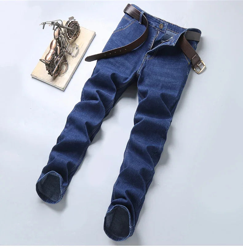 New Men Comfortable Soft Business Fashion Straight Casual Denim Trousers Male Brand Clothing Light Luxury Stretch Slim Fit Pants