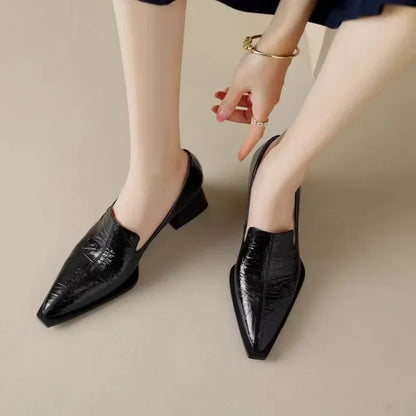 2025 Sapatos Femininas Women Light Weight European Stylish Elegant Black Square Heel Shoes Lady Casual Office Party Shoes