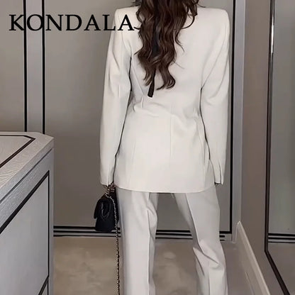 KONDALA 2026 Spring Summer Elegant Office Lady Solid Suits Fashion Slim Single Button Shrug Blazers Chic Zipper Flare Pants