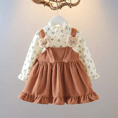 Baby Girl Dresses Spring and Autumn Floral Bear Girl Dresses Cute Long Sleeve Girls Dresses Baby Clothes Girl ﻿