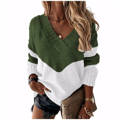 Pullovers Women Sweaters New long-sleeved 2021 Autumn Winters V Collar Loose Color Matching Sweaters Women Fashion OLN6057