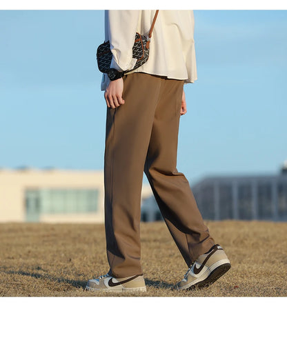 Spring Summer Men Suit Pants Wide Leg Long Drape Trousers Fashion Streetwear Clothing Solid Stretch Waist Oversize Pants Black