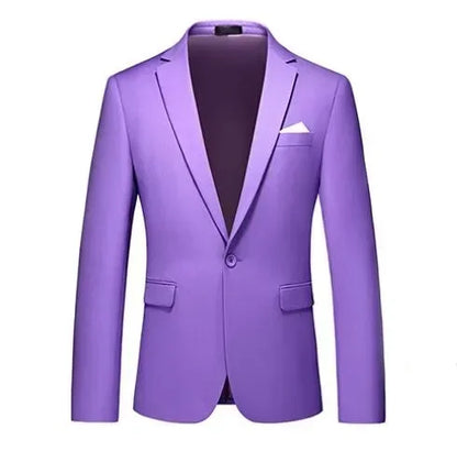 New Men Pure Colour Business Social Office Suit Slim Fit Jacket Fashion Simple Groom Wedding Tuxedo Dress Blazers Coats