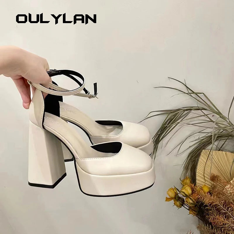 Super-high Heel Thick Heel Shoes Platform Sandals Women 2024 Designer Elegant Fashion Sexy Dress Party Round Toe White Heels