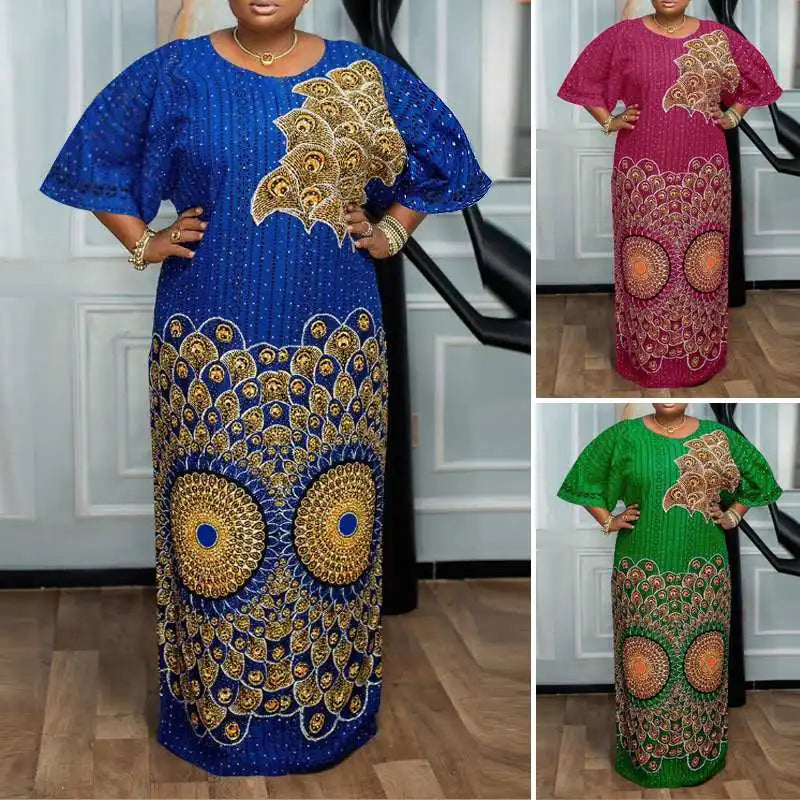 VONDA Women Evening Dresses 2024 Bohemian Round Neck Flare Sleeve Vintage Style Maxi Dress Party African Ethnic Long Vestidos