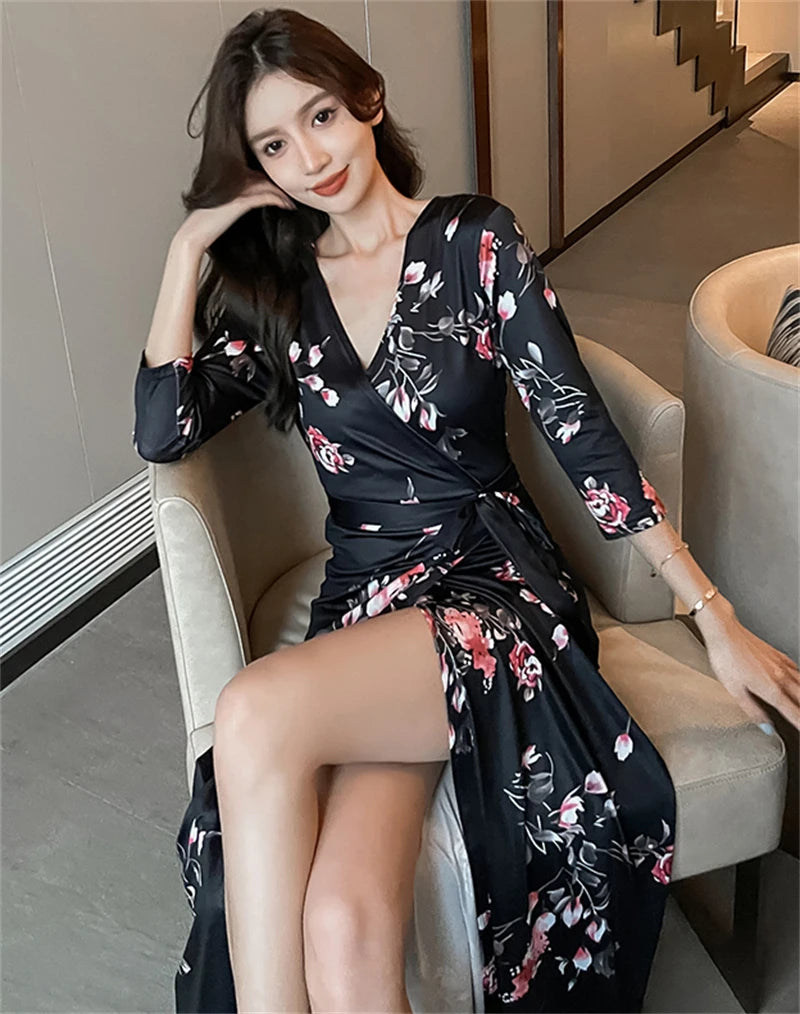 FANIECES Summer Wrap Dresses Women Sexy V Neck Split Maxi Dress Print Female Casual Beachwear Lace Up Party Vestidos Robe платье