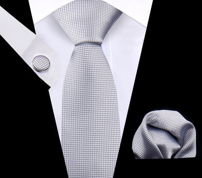 Luxury Plaid Tie For Mens Necktie Handkerchief Pocket Square Cufflinks Set Jacquard Woven Ties Wedding Business Accessories