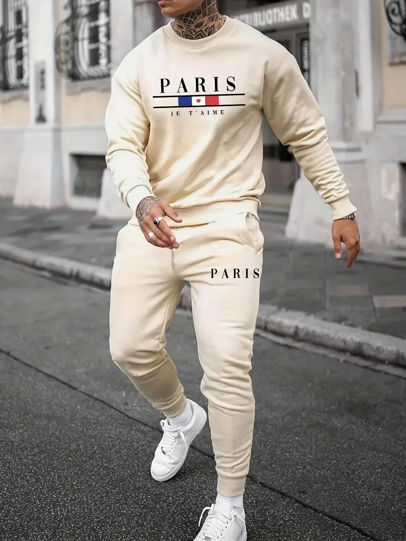 Men's Sports Set, Paris Long-sleeved, 3D Printing, Simple Design, Fashion Brand Clothing, Casuai Sets