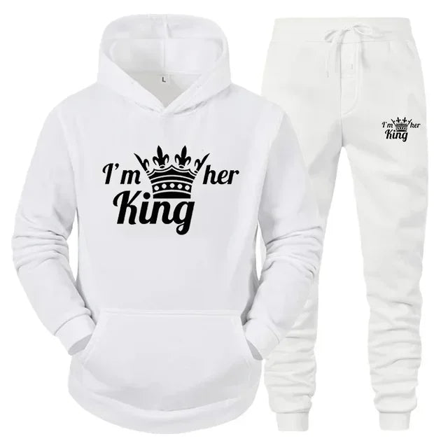 Lover Tracksuit Hoodies Printing QUEEN KING Couple Sweatshirt Hooded Clothes Hoodies Women 2 Piece Set Men Women Sportwear